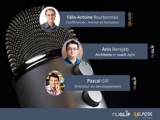 Félix-Antoine Bourbonnais
Conférencier, mentor et formateur
Anis Berejeb
Architecte et coach Agile
Pascal Gill
Directeur du développement
 