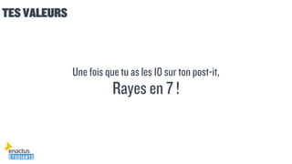 TES VALEURS
Une fois que tu as les 10 sur ton post-it,
Rayes en 7 !
 