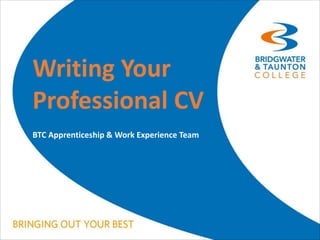 Writing Your
Professional CV
BTC Apprenticeship & Work Experience Team
 