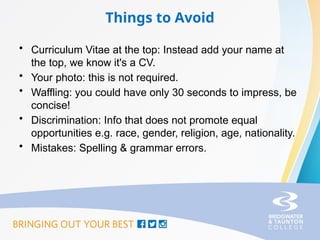 writing CV Presentation for getting a job | PPTX
