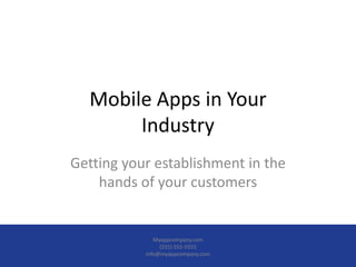 Mobile Apps in YourIndustry Getting your establishment in the hands of your customers Myappcompany.com  (555) 555-5555  info@myappcompany.com  