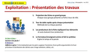 Gilles Le Page - @lepagegilles - nov 2013
2ème partie : éclairages et bonnes pratiques
• Le “prof” n’est pas obligé de TOUT savoir
• La production est perçue comme utile
• Les consignes sont très précises
• Matériels et connexions fonctionnent
• Les services web sont adaptés
• On se donne le temps
• Des idées de séances de ce type
• Le “prof” n’est pas obligé de TOUT savoir
• La production est perçue comme utile
• Les consignes sont très précises
• Matériels et connexions fonctionnent
• Les services web sont adaptés
• On se donne le temps
• Des idées de séances de ce type
Penser à...
ÉclairageÉclairage
 