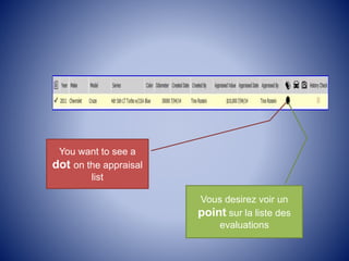 You want to see a
dot on the appraisal
list
Vous desirez voir un
point sur la liste des
evaluations