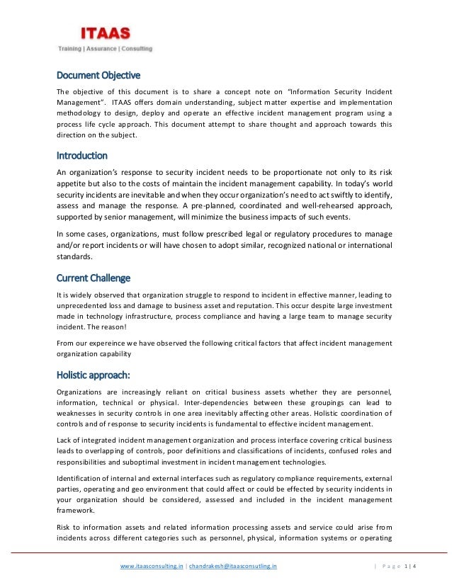 Approach note Security Icident Management