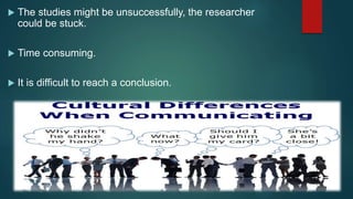  The studies might be unsuccessfully, the researcher
could be stuck.
 Time consuming.
 It is difficult to reach a conclusion.
 
