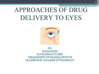 1

APPROACHES OF DRUG
DELIVERY TO EYES

 