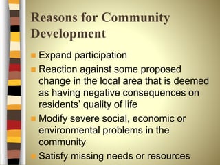 Community Development Response Approaches strategies and policies of cd | PPTX
