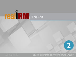 75Copyright © Real IRM Solutions (Pty) Ltd 2016w w w . r e a l i r m . c o m LEADING ENTERPRISE ARCHITECTURE VALUE™
The End
 