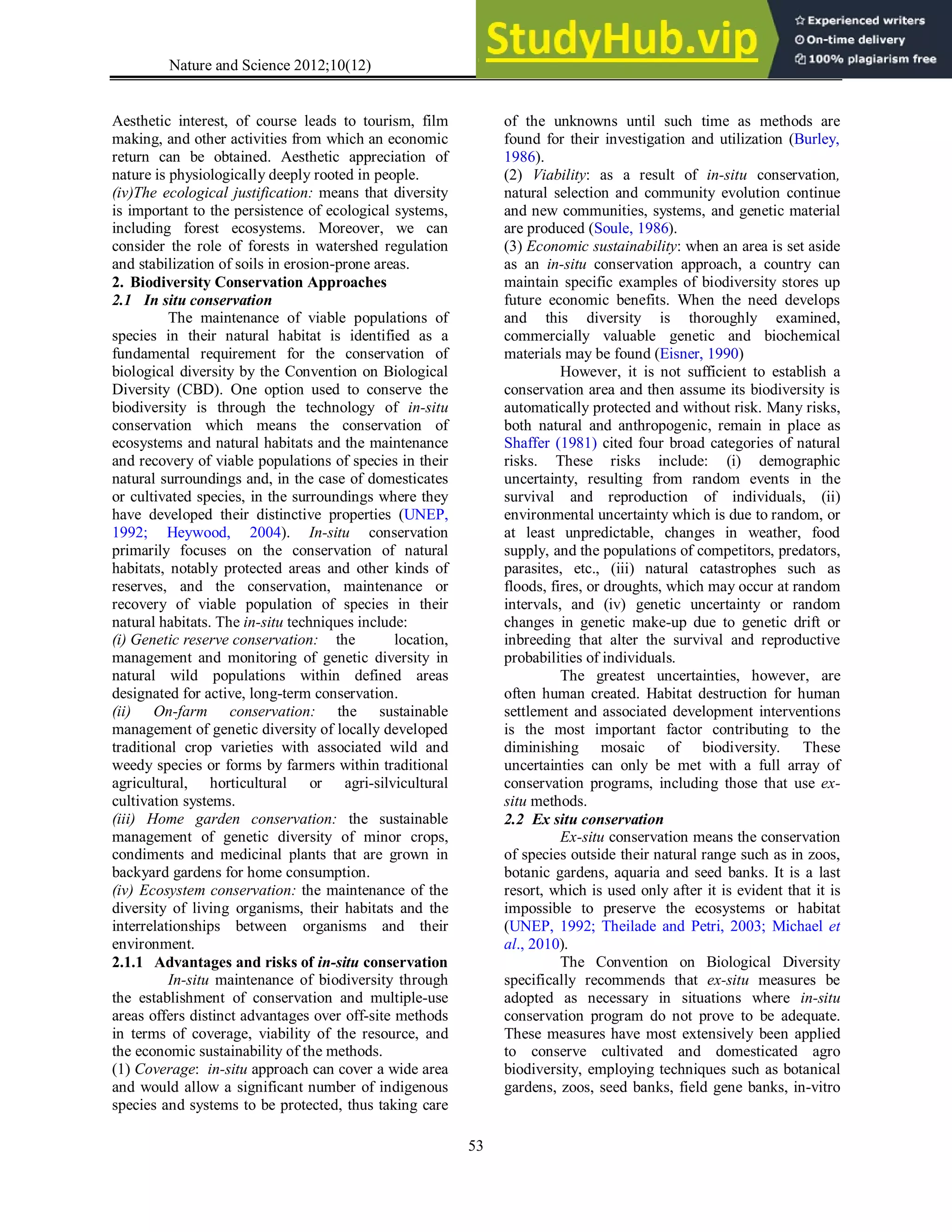 Approaches To Conservation And Sustainable Use Of Biodiversity- A ...