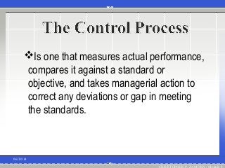 06/30/14
CHRISTOPHER P. ZAMORA / Module 8
Is one that measures actual performance,
compares it against a standard or
objective, and takes managerial action to
correct any deviations or gap in meeting
the standards.
 