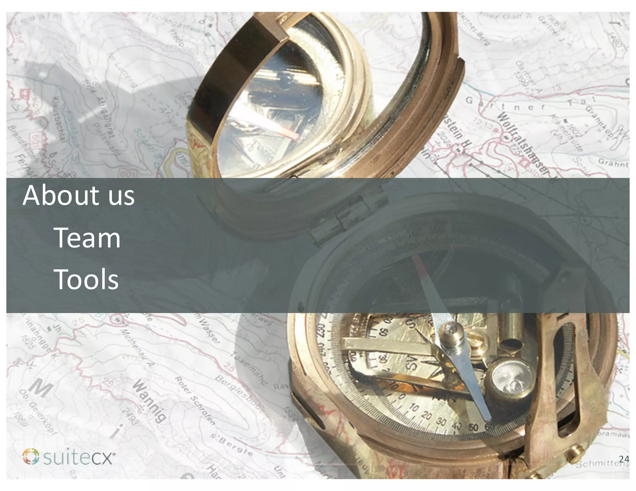 About	
  us
Team
Tools
24
 