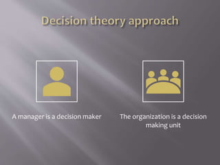 A manager is a decision maker The organization is a decision
making unit
 