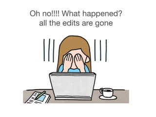 Oh no!!!! What happened?

all the edits are gone
 
