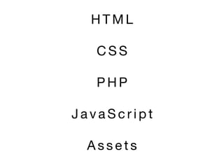 H T M L 

C S S 

P H P 

J a v a S c r i p t 

A s s e t s
 