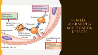 PLATELET
ADHESION &
AGGREGATION
DEFECTS
 