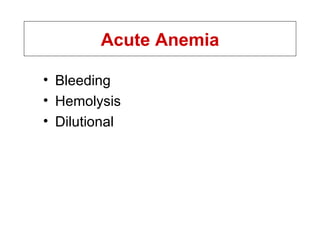 Acute Anemia Bleeding Hemolysis Dilutional 