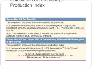 Calculation of Reticulocyte
Production Index
 