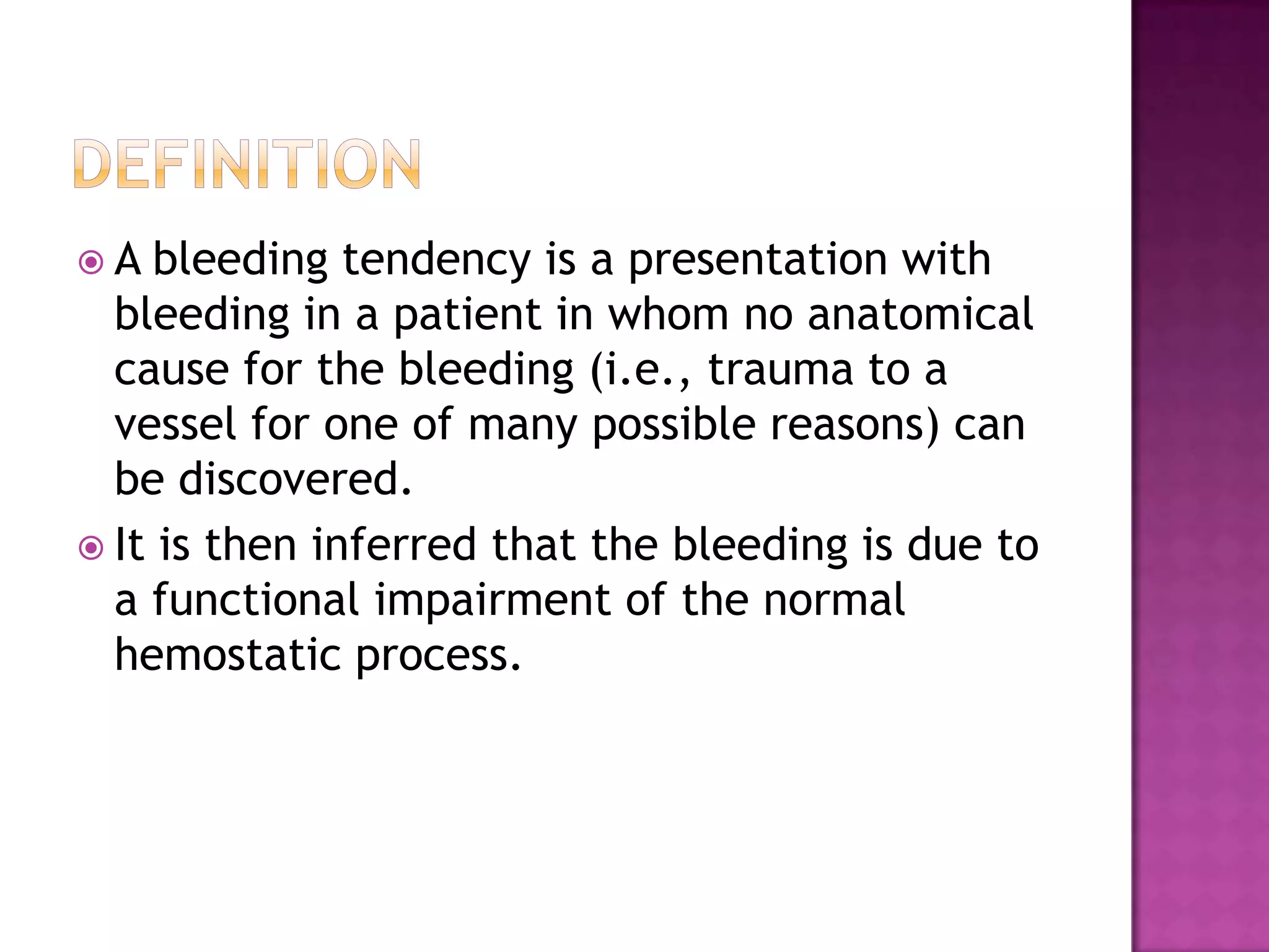 Approach to bleeding disorder (coagulation defects) in children | PPTX