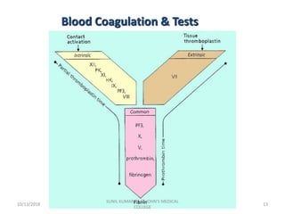 Blood Coagulation & Tests
10/13/2018 13
SUNIL KUMAR P , ST.JOHN'S MEDICAL
COLLEGE
 