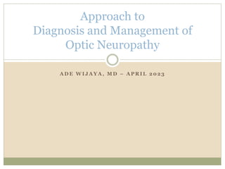 A D E W I J A Y A , M D – A P R I L 2 0 2 3
Approach to
Diagnosis and Management of
Optic Neuropathy
 