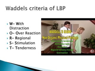  W- With
Distraction
 O- Over Reaction
 R- Regional
 S- Stimulation
 T- Tenderness
 