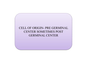CELL OF ORIGIN- PRE GERMINAL
CENTER SOMETIMES POST
GERMINAL CENTER
 