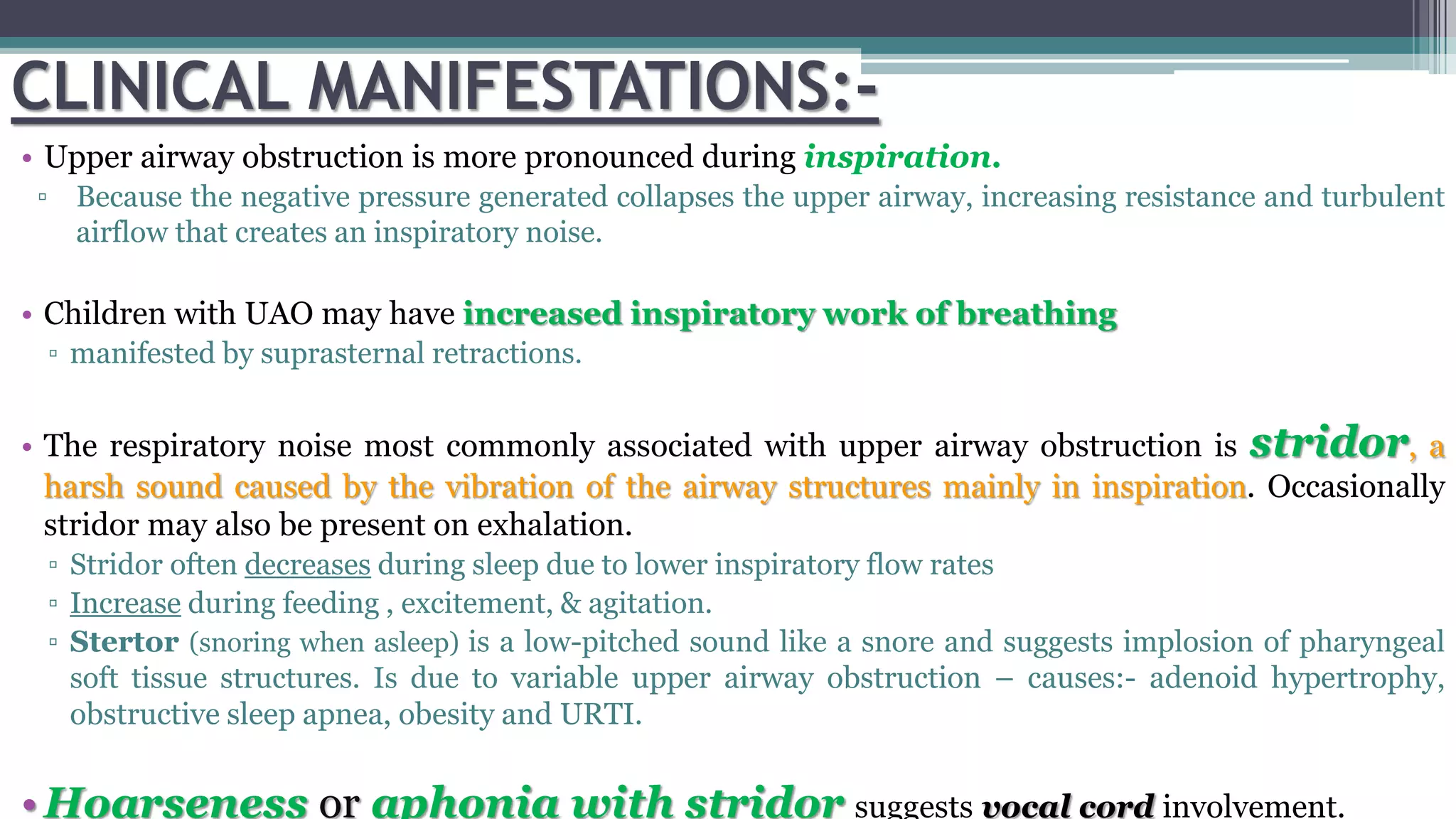 Approach to non-infectious Upper Airway Obstruction “Stridor” in ...