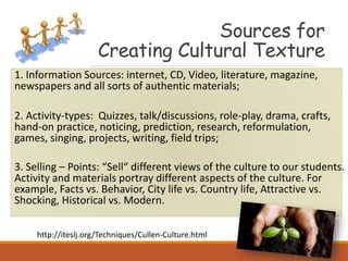 Cultural Tutorial Teaching culture in a language class | PPTX