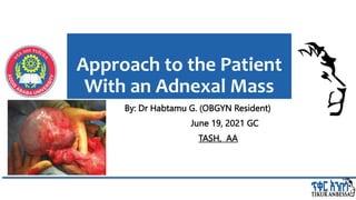 By: Dr Habtamu G. (OBGYN Resident)
June 19, 2021 GC
TASH, AA
Approach to the Patient
With an Adnexal Mass
1
 