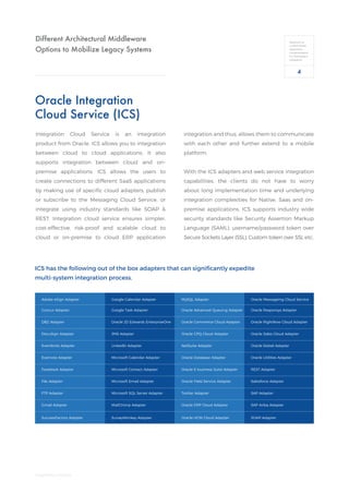 Different Architectural Middleware
Options to Mobilize Legacy Systems
Oracle Integration
Cloud Service (ICS)
Integration C...