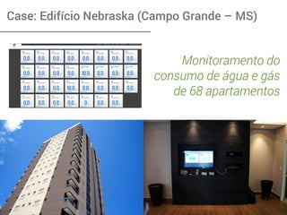 Case: Edifício Nebraska (Campo Grande – MS)
Monitoramento do
consumo de água e gás
de 68 apartamentos
 