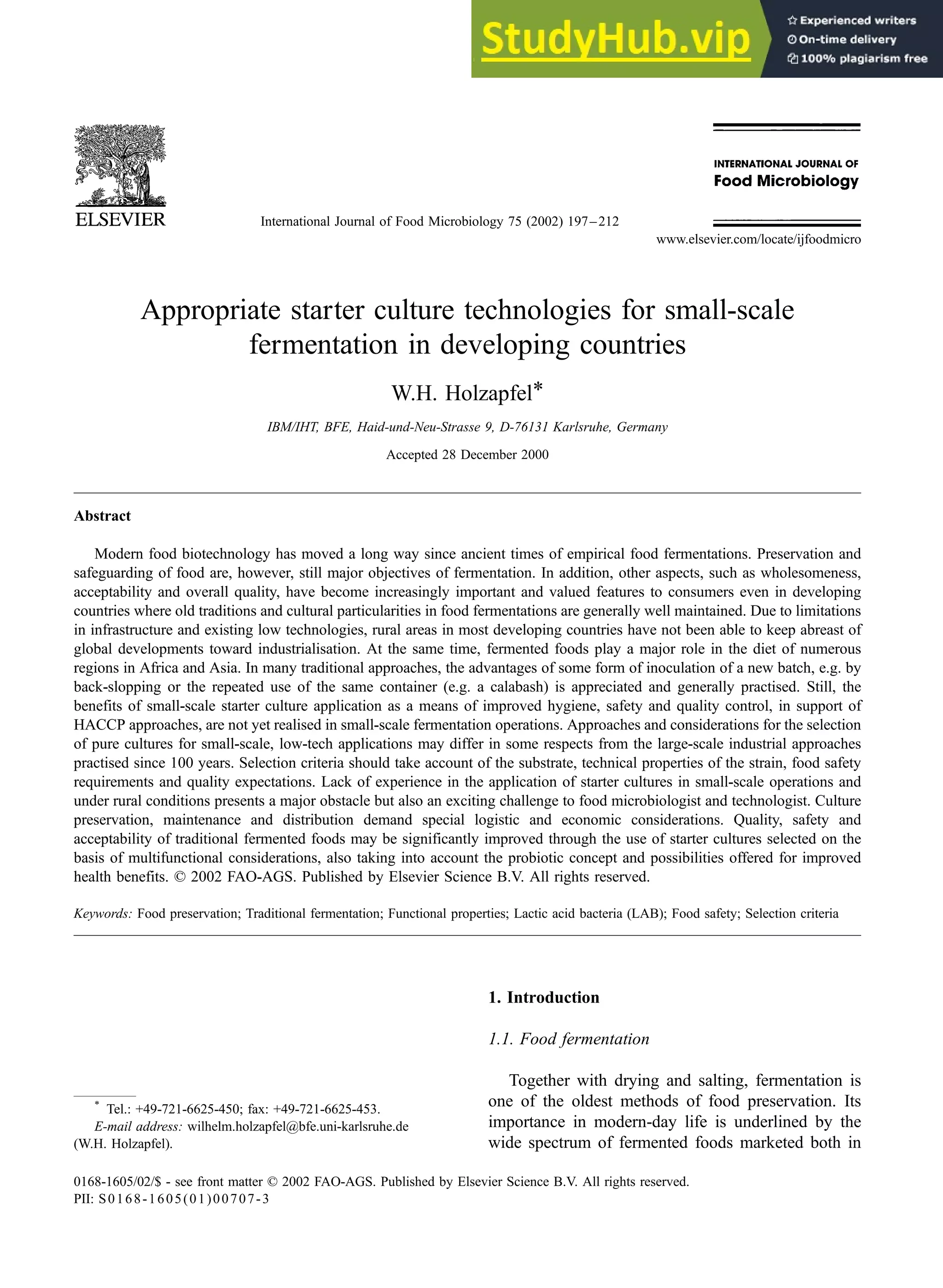 Appropriate starter culture technologies for smallscale fermentation