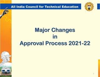 All India Council for Technical Education
Major Changes
in
Approval Process 2021-22
1
 