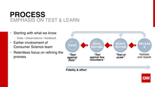 X16
PROCESS
• Starting with what we know
• Data / observations / feedback
• Earlier involvement of
Consumer Science team
• Relentless focus on refining the
process
EMPHASIS ON TEST & LEARN
DATA
QUAL
TESTING
RELEAS
E
Validate
and repeat
QUANT
TESTING
“Test
against
Data”
“Test
against few
volunteers”
“Test at
scale”
Fidelity & effort
 