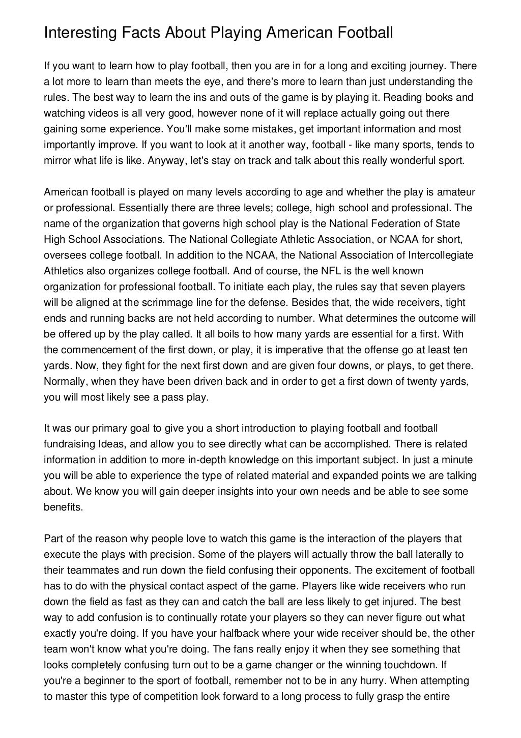 Interesting Facts About Playing American Football