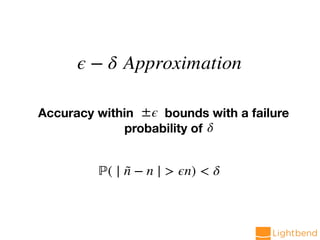 ϵ − δ Approximation
Accuracy within bounds with a failure
probability of
±ϵ
δ
ℙ( ∣ ˜n − n ∣ > ϵn) < δ
 