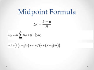 Midpoint Formula
         𝑏− 𝑎
    Δ𝑥 =
          𝑁
 