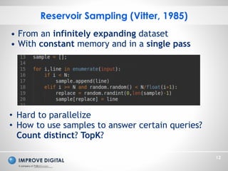 Copyright © 2014 Improve Digital - All Rights Reserved
12
Reservoir Sampling (Vitter, 1985)
• Hard to parallelize
• How to...