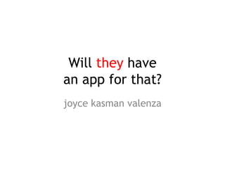 Will they have
an app for that?
joyce kasman valenza
 
