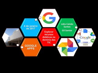 GOOGLE
APPS
Explorar
recursos
didáticos no
domínio das
TIC
4 de janeiro
de 2017
Lídia Calvão
Santos
Gil Santos
 