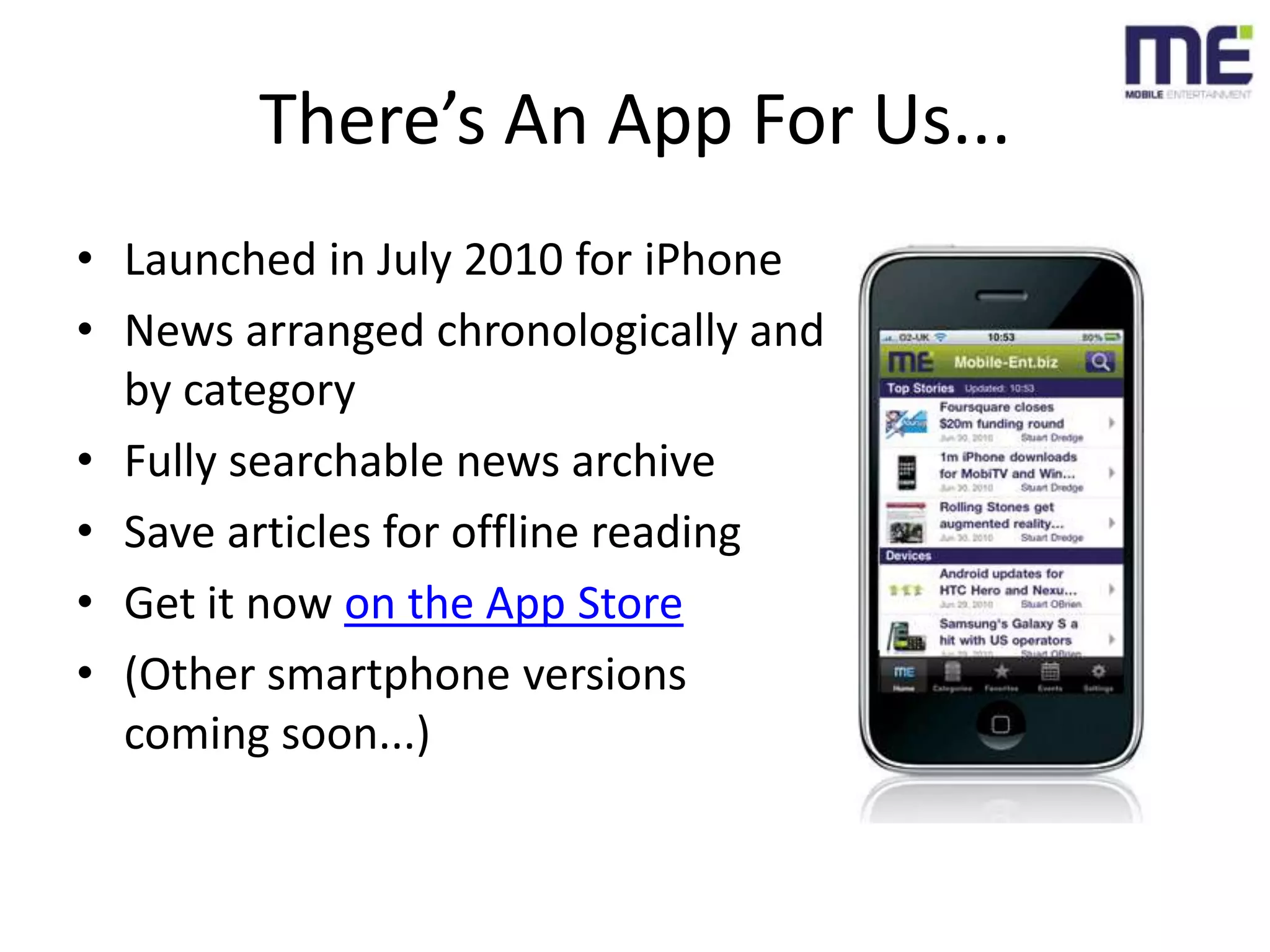 There’s An App For Us...Launched in July 2010 for iPhoneNews arranged chronologically and by categoryFully searchable news archiveSave articles for offline readingGet it now on the App Store(Other smartphone versions coming soon...)  