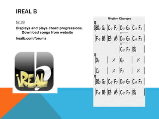 IREAL B
$7.99
Displays and plays chord progressions.
Download songs from website
Irealb.com/forums
 