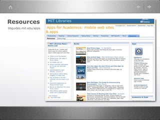 Resources
libguides.mit.edu/apps
 