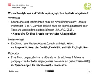 Matthias Krebs
Warum Smartphones und Tablets in pädagogischen Kontexte integrieren?
Verbreitung
• Smartphones und Tablets ...