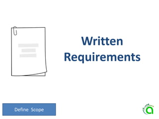 Define Scope
Written
Requirements
 