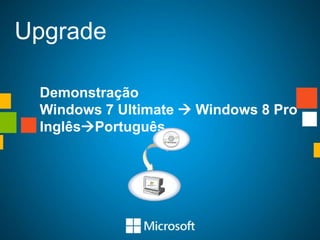 Upgrade

 Demonstração
 Windows 7 Ultimate  Windows 8 Pro
 InglêsPortuguês
 