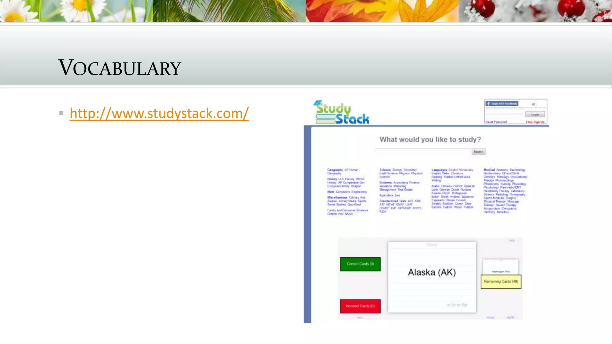 VOCABULARY
 http://www.studystack.com/
 