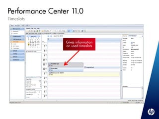 Performance Center 11.0
Timeslots




                 Gives information
                 on used timeslots
 