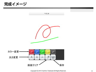 Copyright Ⓒ 2015 Yoshihiro Takahashi All Rights Reserved. 3
完成イメージ
カラー変更
太さ変更
画面クリア 保存
 