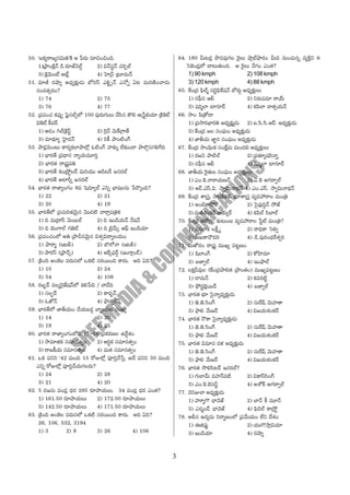 50. 'SHõº~å[ºã¨q∞u—H˜ P ¿Ñ~°∞ ã¨∂zOzOk.                                          64. 180 g∞@~°¡ á⁄_»=ÙQÆÅ Ô~·Å∞ áê¡òá¶ê~°O g∞^Œ #∞OK«∞#ﬂ =ºH˜Îx 6
    1)„á¶êOH˜¡<£ _ç.~°∂*ò"≥Öò¤      2) q<£ã¨ì<£ K«iÛÖò                              ÃãÔHO_»¡Ö’ ^•@∞`«∞Ok. P Ô~·Å∞ "ÕQÆO ZO`«?
    3) ÔH¡"≥∞Oò J©¡               4) ÃÇÏ„h „@∂=∞<£                                  1) 90 kmph                     2) 108 kmph
51. =∂r ~°ëêº J^èŒº‰õΔΩ_»∞ É’iãπ Zeì û<£ Z<Àﬂ U@ =∞~°}˜OKå_»∞                         3) 120 kmph                    4) 88 kmph
   ã¨O=`«û~°O?                                                                   65. ˆHO„^Œ Ñ¶≤Öò‡ ã¨iìÑ¶≤ˆH+¨<£ É’~°∞¤ J^èŒº‰õΔΩÅ∞
    1) 74                           2) 75                                            1) #Ñ¶‘ã¨ Pb                        2) x~°∞Ñ¨=∂ ~åÜü∞
    3) 76                           4) 77                                            3) +¨i‡ÖÏ ÏQÆ∂~ü                   4) HõÑ≤ÖÏ "å`«ûÜ«∞<£
52. „Ñ¨Ñ¨OK« HõÑ¨ÙÊ ÃÑ¶·#ÖòûÖ’ 100 Ñ¨Ù~°∞QÆ∞Å∞ KÕã≤# `˘e P„¿ãìeÜ«∂ „H˜ÔHò       66. ™êO Ñ≤„`À_®
   qÔHò H©Ñ~ü¨                                                                      1) „Ñ¨™ê~°ÉèÏ~°u J^èŒº‰õΔΩΔ_»∞ 2) S.ã≤.ã≤.P~ü. J^èŒº‰õΔΩ_»∞
    1) P_»O yÖò„H˜ãπì               2) ÔQ¡<£ "≥∞H±„QÍ`ü                              3) ˆHO„^Œ [Å ã¨OÑ¶¨∞O J^èŒº‰õΔΩ_»∞
    3) =∂^äŒ∂º ÃÇ·Ï_»<£             4) iH© áêO˜OQ∑                                  4) *ÏfÜ«∞ *Ï˝# ã¨OÑ¶¨∞O J^èŒº‰õΔΩ_»∞
53. áê~°¡"≥∞O@∞ HÍ~°ºHõÖÏáêÖ’¡ F˜OQ∑ Ç¨Ï‰õΩ¯ ÖË‰õΩO_® áêÖÁæ#QÆeˆQk              67. ˆHO„^Œ ™êOÑ¶≤∞Hõ ã¨OˆHΔ=∞ =∞O_»e J^èŒº‰õΔΩÅ∞
    1) ÉèÏ~°`ü „Ñ¨^è•# <åºÜ«∞=¸iÎ                                                    1) ~°[x áê˜Öò                      2) „Ñ¨`«∂º+¨ã≤<å›

                                                                                  S
    2) ÉèÏ~°`« ~å„+¨ìÑ¨u                                                             3) #Ñ¶‘ã¨ Pb                        4) +¨i‡ÖÏ ÏQÆ∂~ü


                                                                                ON
    3) ÉèÏ~°`ü HõO„áÈìÅ~ü =∞iÜ«Ú P_ç@~ü [#~°Öò                                   68. *ÏfÜ«∞ Ô~·`«∞Å ã¨OÑ¶¨∞O J^èŒº‰õΔΩÅ∞


                                                                              TI
    4) ÉèÏ~°`ü JÏsﬂ [#~°Öò                                                          1) ZO.ÔH.<å~åÜ«∞}<£                 2) Z.ÔH JQÆ~åﬁÖò
54. ÉèÏ~°`« ~å*ÏºOQÆO 8= Ã+_»∂ºÖò Zxﬂ ÉèÏ+¨Å#∞ ¿Ñ~˘¯Ok?                              3) P~ü.Zãπ.q. ™êﬁq∞<å^äŒ<£ 4) ZO.Zãπ. ™êﬁq∞<å^äŒ<£

                                                                             A
    1) 22                           2) 21                                        69. ˆHO„^Œ âß„ã¨Î, ™êOˆHuHõ, Éèí∂âß„ã¨Î =º=Ç¨~åÅ =∞O„u


                                                                           IC
    3) 20                           4) 19                                            1) JOaHÍ™Èx                         2) Ãã·Ñ¶¨ÙkÌ<£ ™È*ò



                                                                         UN
55. ÉèÏ~°`üÖ’ „Ñ¨K«∞i`«"≥∞ÿ# "≥Ú^Œ ˜ "å~åÎÑ¨„uHõ                                    3) =∞}˜â◊OHõ~ü JÜ«∞º~ü              4) HõÑ≤Öò ã≤ÉÏÖò
    1) k =∞„^•ãπ "≥∞~ÚÖò            2) k WO_çÜ«∞<£ <Õ+¨<£                        70. ˆHO„^Œ P~ÀQÆº, ‰õΩ@∞O| =º=Ç¨~åÅ ¿ãìò =∞O„u?
    3) k ÉˇOQÍÖò QÆ*ˇò             4) k >ˇÿ"£∞û PÑ¶π WO_çÜ«∂                        1) Ñ¨#ÉÏHõ ÅH©Δ ‡                   2) ~åkèHÍ Ããeﬁ
56. „Ñ¨Ñ¨OK«OÖ’ Ju „áêp#"≥∞ÿ# qâ◊ﬁq^•ºÅÜ«∞O
                                                                        M            3) ˆ~}∞HÍKÒ^Œi                      4) _ç.Ñ¨Ù~°O^èŒˆ~â◊ﬁi

                                                                       M
    1) áê~å‡ (W@b)                  2) ÉÁÖ’<å (W@b)                              71. q∞*’~°O ~å„+¨ì =ÚYº Ñ¨@ì}O


                                                                     CO
    3) áêiãπ („á¶ê<£û)              4) PH±ûÑ¶¨~ü¤ (WOQÍ¡O_£)                         1) +≤ÖÏOQ∑                          2) HÀÇ≤Ï=∂
57. „H˜Ok JOÔHÅ =~°∞ã¨Ö’ XHõ ˜ ã¨~°~ÚOk HÍ^Œ∞. Jk Uk?                               3) S*ÏﬁÖò                           4) WOá¶êÖò

                                      &
    1) 10                           2) 24                                        72. ÅHõΔn=ÙÅ (ˆHO„^Œáêe`« „áêO`«O) =ÚYºÑ¨@ì}O
    3) 54                           4) 108

                                   IA
                                                                                     1) _®=∞<£                           2) Hõ=~° ˜ì
58. ~°|ƒ~ü =Å¯<≥·*Ë+¨<£Ö’ Hõe¿Ñk / "å_Õk                                             3) á¶È~°ìÉˇ¡~Ú~ü                    4) S*ÏﬁÖò


                                 ED
    1) ã¨ÅÊù~ü                      2) HÍ~°ƒ<£                                   73. ÉèÏ~°`« Éèí∂ Ãã·<åº^èŒº‰õΔΩ_»∞
    3) F*’<£                        4) á¶êã¨Êù~°ãπ                                   1) *ˇ.*ˇ.ã≤OQ∑                      2) ã¨∞ˆ~+π "≥∞Ç¨Ï`å

                                M
59. ÉèÏ~°`üÖ’ *ÏfÜ«∞O KÕÜ«∞|_»¤ ÉÏºO‰õΩÅ ã¨OYº                                       3) á¶êe "Õ∞[~ü                      4) q[Ü«∞â◊OHõ~ü


                             EE
    1) 14                           2) 20                                        74. ÉèÏ~°`« <ÒHÍ Ãã·<åº^èŒº‰õΔΩ_»∞
    3) 19                           4) 25                                            1) *ˇ.*ˇ.ã≤OQ∑                      2) ã¨∞ˆ~+π "≥∞Ç¨Ï`å


                           SR
60. ÉèÏ~°`« ~å*ÏºOQÆOÖ’x 17-18 „Ñ¨Hõ~°}Å L^ÕÌâ◊O                                     3) á¶êe "Õ∞[~ü                      4) q[Ü«∞â◊OHõ~ü
    1) ™ê=∂lHõ ã¨=∂#`«ﬁO 2) Pi÷Hõ ã¨=∂#`«ﬁO                                      75. ÉèÏ~°`« q=∂# ^Œà◊ J^èŒº‰õΔΩ_»∞
    3) ~å[H©Ü«∞ ã¨=∂#`«ﬁO           4) =∞`« ã¨=∂#`«ﬁO                                1) *ˇ.*ˇ.ã≤OQ∑                      2) ã¨∞ˆ~+π "≥∞Ç¨Ï`å
61. XHõ Ñ¨xx '42 =∞Ok 15 ~ÀAÖ’¡ Ñ¨ÓiÎKÕ¿ãÎ, J^Õ Ñ¨xx 30 =∞Ok                         3) á¶êe "Õ∞[~ü                      4) q[Ü«∞â◊OHõ~ü
   Zxﬂ ~ÀAÖ’¡ Ñ¨ÓiÎKÕÜ«∞QÆÅ~°∞?                                                  76. ÉèÏ~°`« ™⁄eã≤@~ü [#~°Öò?
    1) 24                           2) 28                                            1) QÆ∞ÖÏ"£∞ =Ç¨Ï<£=˜               2) qHÍãπã≤OQ∑
    3) 21                           4) 20                                            3) ZO.ÔH.Éˇ#s˚                      4) Jâ’H± JQÆ~åﬁÖò
62. 5 _»[#∞ Ñ¨O_»¡ ^èŒ~° 285 ~°∂áêÜ«∞Å∞. 34 Ñ¨O_»¡ ^èŒ~° ZO`«?                   77. "≥xAÖÏ J^èºŒ ‰õΩ_»∞
                                                                                                       Δ
    1) 161.50 ~°∂áêÜ«∞Å∞ 2) 172.00 ~°∂áêÜ«∞Å∞                                        1) Ç¨˙ºQ˘ Kèå"≥*ò                   2) ÉÏ<£ H© =¸<£
    3) 142.50 ~°∂áêÜ«∞Å∞ 4) 171.50 ~°∂áêÜ«∞Å∞                                        3) Z_»‡O_£ Kèå"≥*ò                  4) Ñ¶≤_≥Öò HÍ„™Èì
63. „H˜Ok JOÔHÅ =~°∞ã¨Ö’ XHõ ˜ ã¨~°~ÚOk HÍ^Œ∞. Jk Uk?                           78. Jb# L^Œº=∞ x~å‡}OÖ’ „Ñ¨"Õ∞Ü«∞O ÖËx ^Õâ◊O
    26, 106, 532, 3194                                                               1) DlÑ¨Ùì                           2) Ü«ÚQ˘™ê¡qÜ«∂
    1) 3             2) 9           3) 26               4) 106                       3) WO_çÜ«∂                          4) ~°ëêº


                                                                             3
 